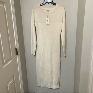 NWT Calvin Klein Jeans Ivory Long Ribbed Side Partial Zip Sweater Dress SZ M New